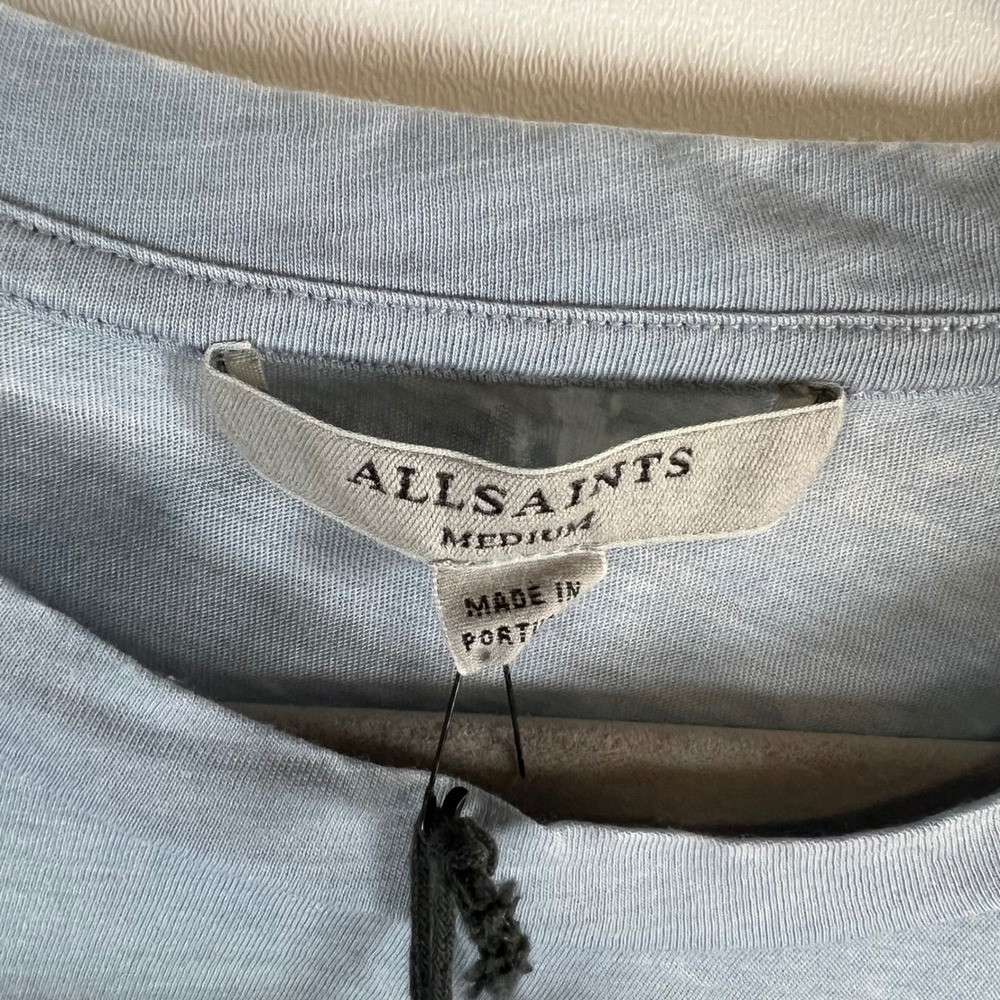 AllSaints Ashley Devo Tee Sky Blue Front Knot Cotton Blend T-Shirt Medium casual - Picture 6 of 10